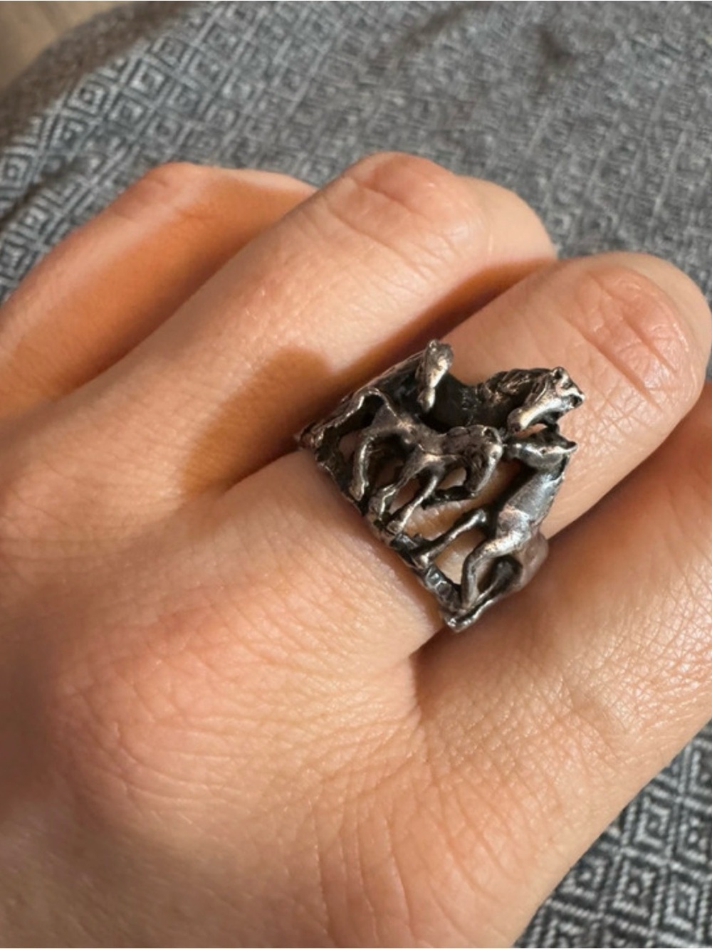 Vintage OTTO Sterling Silver Mare & Foals Ring Size 9